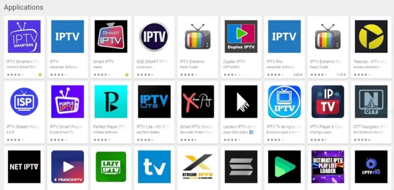Logos des meilleures applications IPTV en 2025 : Smarters Pro, TiviMate, VLC, GSE Smart IPTV, Kodi et plus